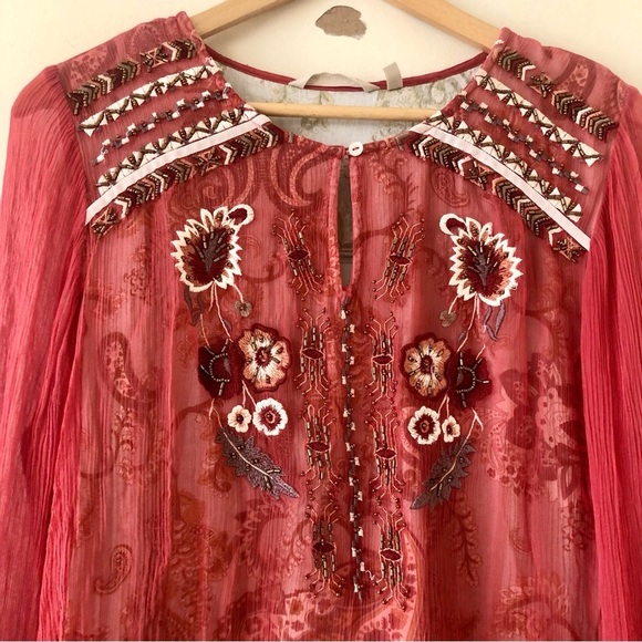 Soft Surroundings Tannon Embroidered Beaded Blouse Size Medium - Picture 3 of 9
